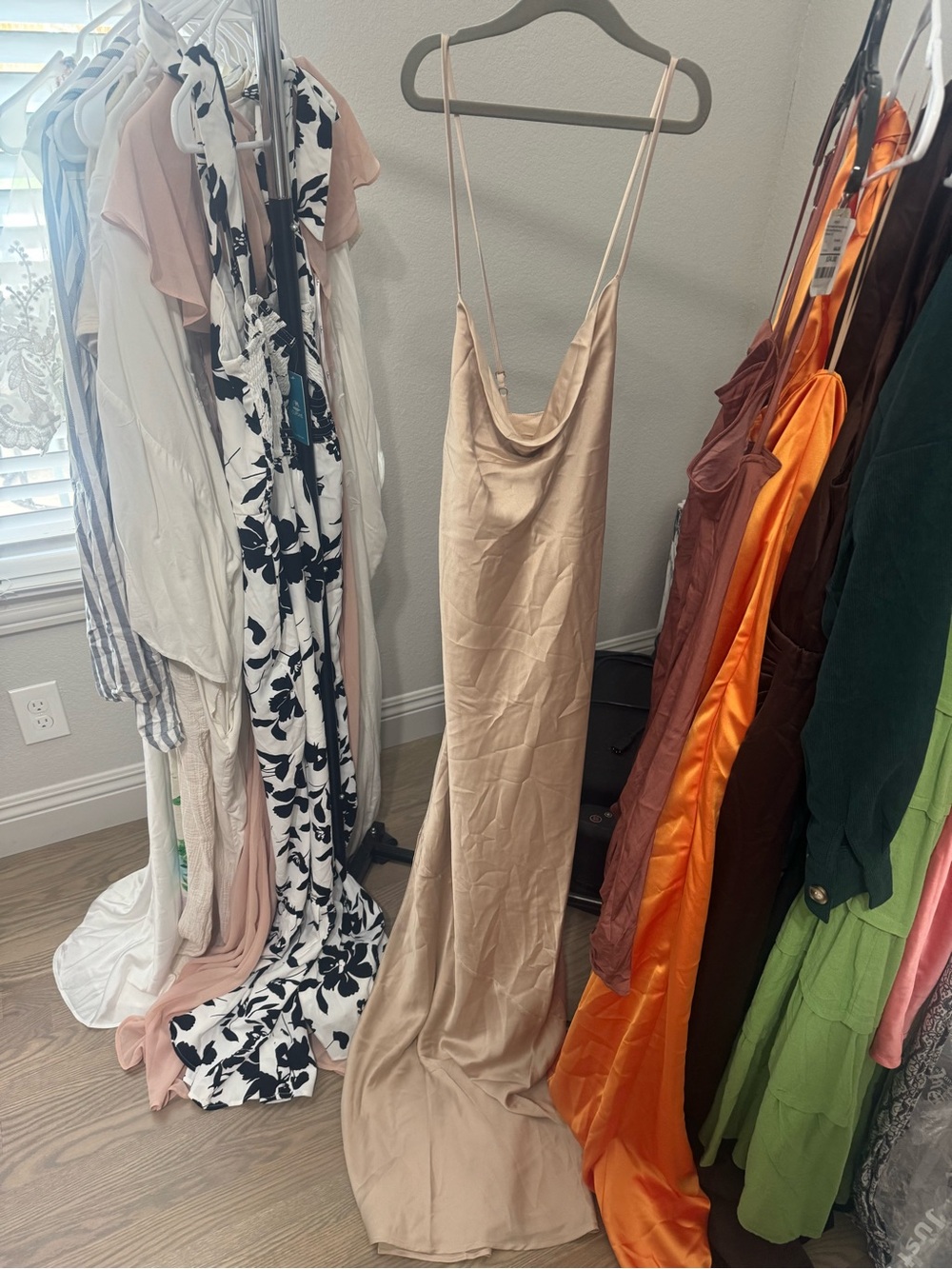 Show Me Your MuMu Beige Slip Maxi Dress with Cowl Neck
